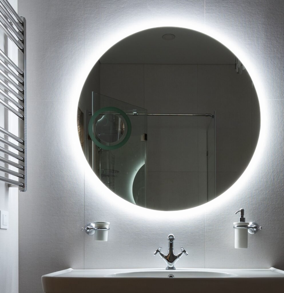 Lighted vanity mirror with a soft glow