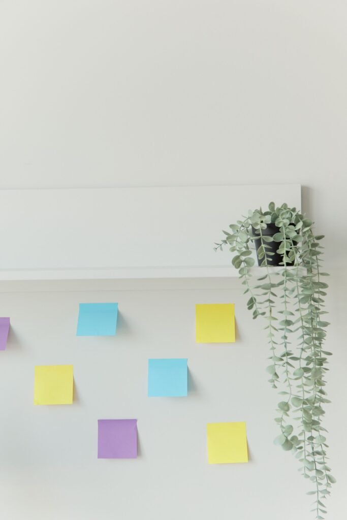 Bulletin board with pinned notes and stickers