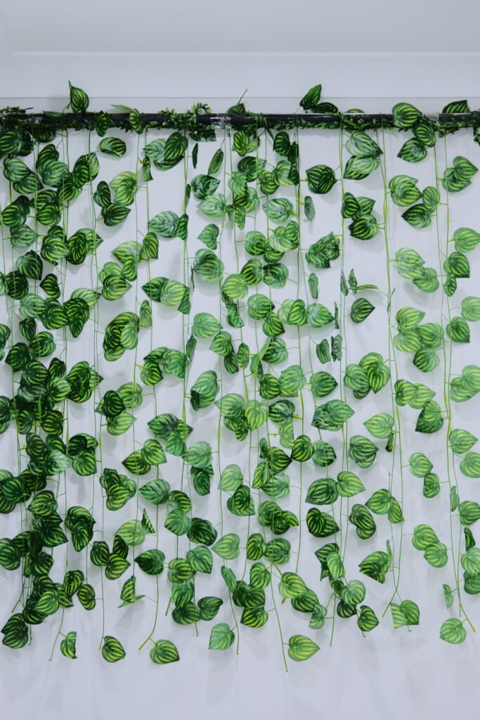 Artificial hanging vines on a wall