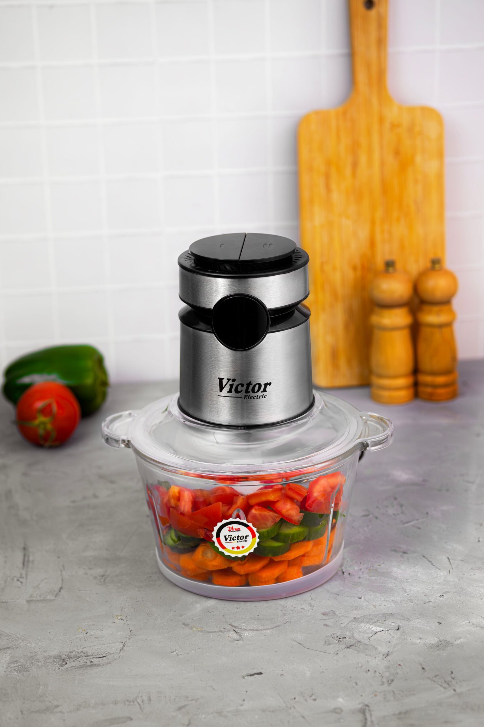 Vegetable chopper with chopped vegetables inside