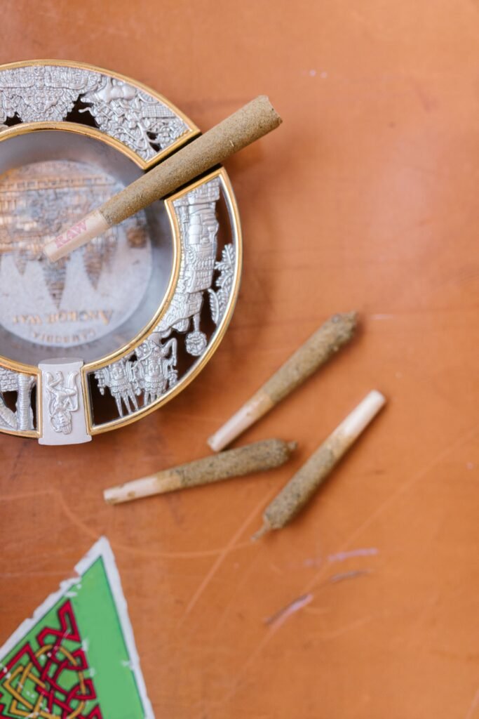 Ashtray with cigarettes on a table